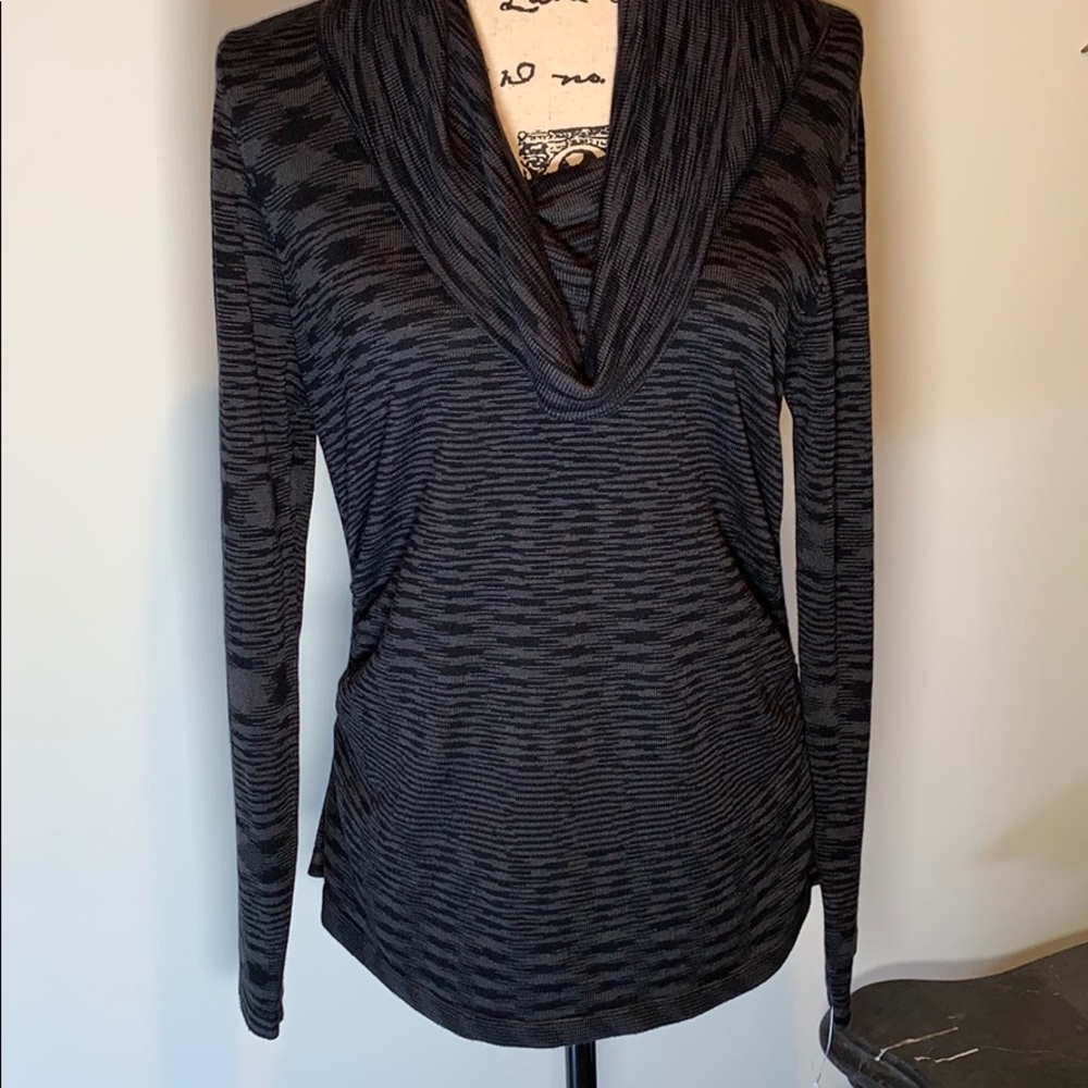 Notations Long Sleeve Cowl neck Sweater, Black Grey